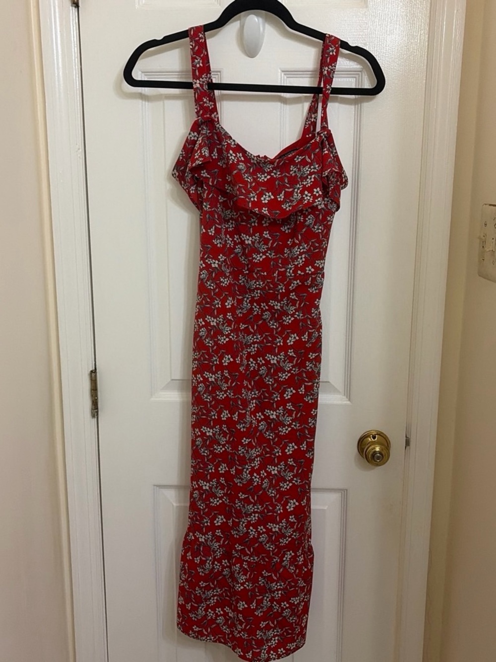 Banana Republic Red Floral Maxi Dress with Ruffle Neck